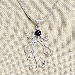 Black Onyx Gemstone Handmade 925 Silver long pendant necklace
